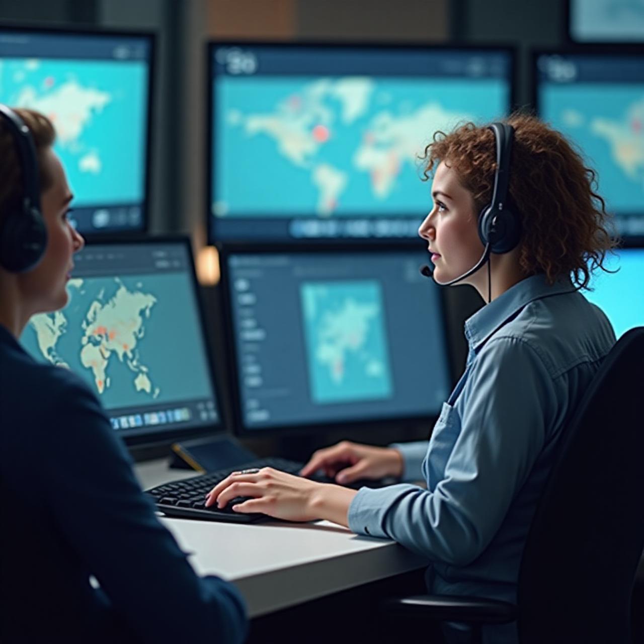 Logistics dispatch center with focused professionals