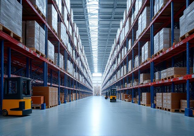 Inside view of a large modern logistics warehouse in Upper Darby